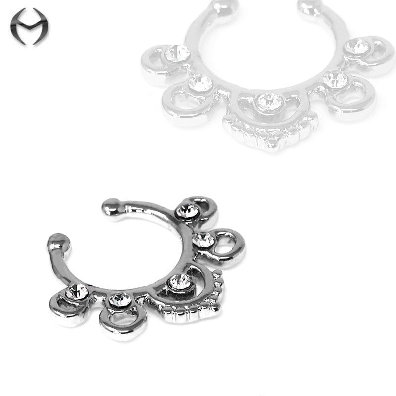 Fashion clip-on septum ring with crystals in CC Crystal Clear