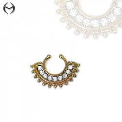 Gold Fashion Clip-On Septum Ring mit Kristallen in Crystal Clear