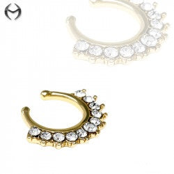 Gold Fashion Clip-On Septum Ring mit Kristallen in Crystal Clear