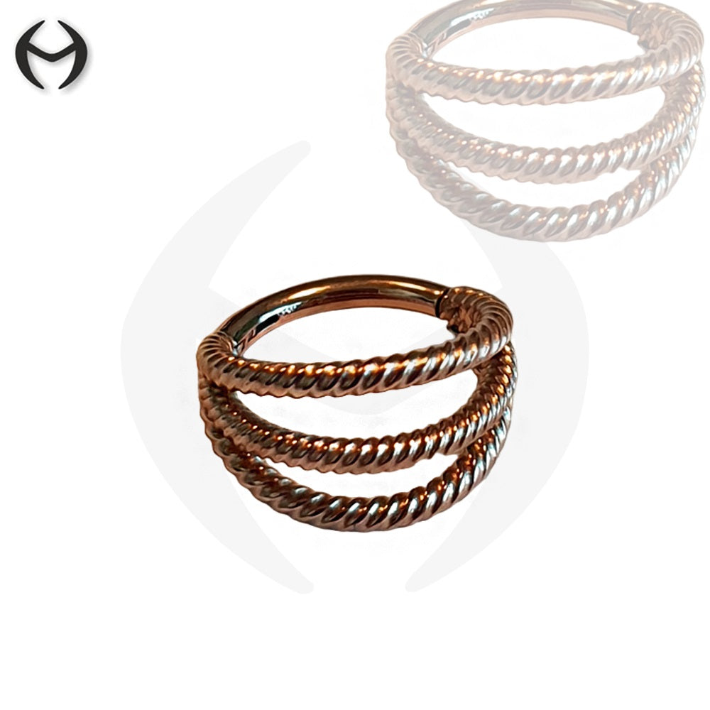 18K Rose Gold Steel Segment Ring Clicker with Design - Thickness 1.2mm x 8mm