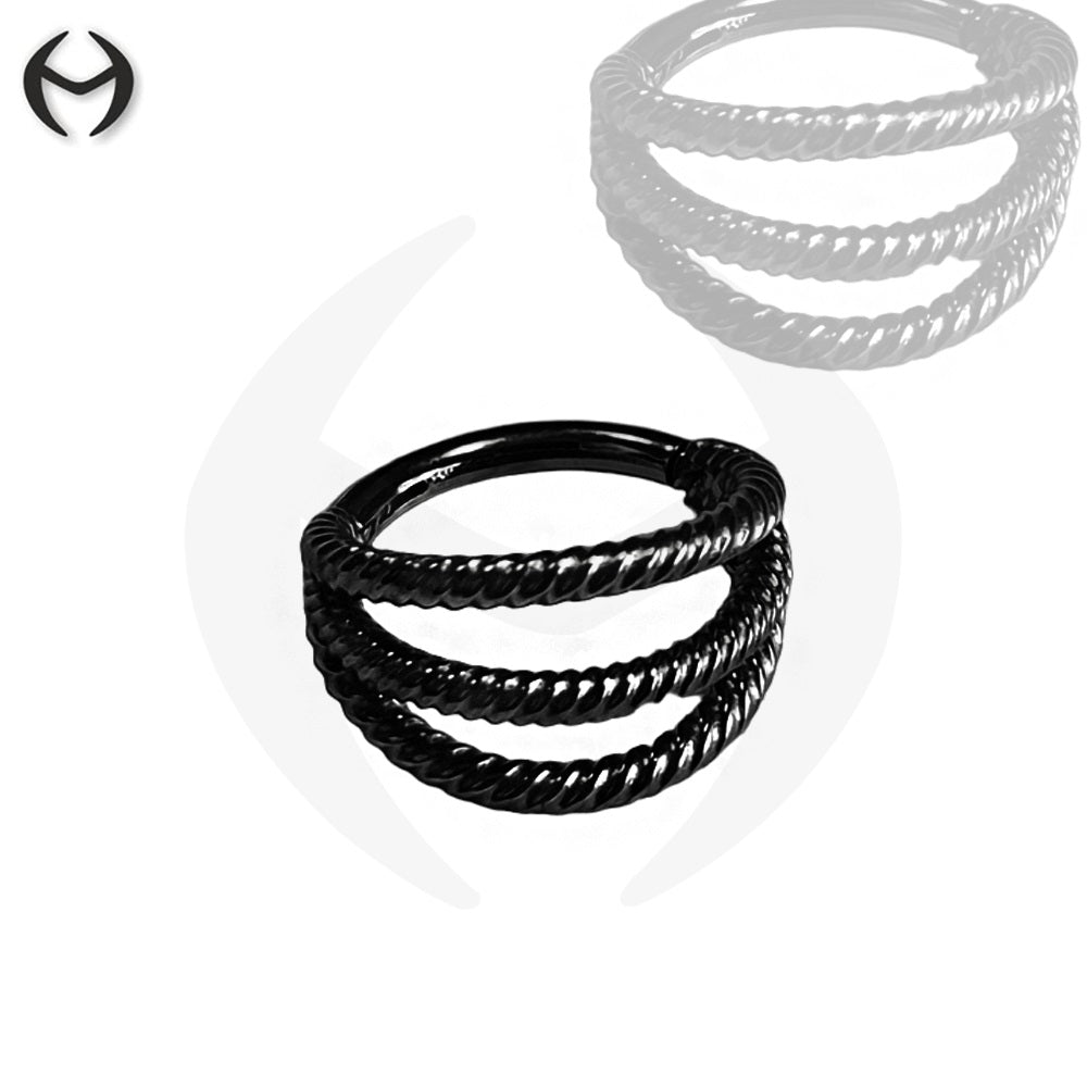 Black Steel segment ring clicker with design - thickness 1.2mm x 8mm