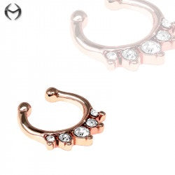 Rose Gold Fashion Clip-On Septum Ring mit Kristallen in Crystal Clear