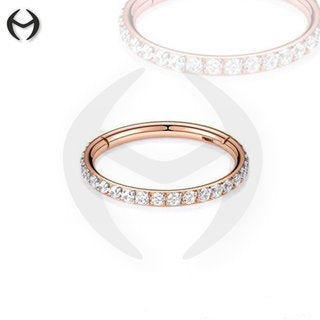 18K Rose Gold Steel Segment Ring Clicker - with crystals in Crystal Clear