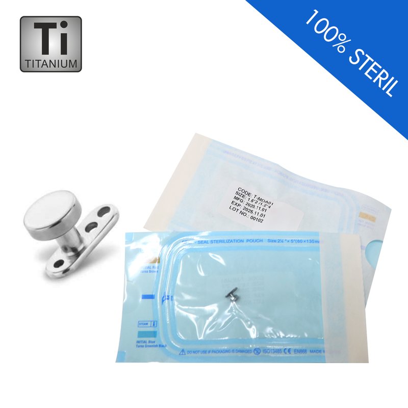 Sterile Titanium Dermal Anchor with 3 Hole Base and 4mm Disc - Internally 1.2mm